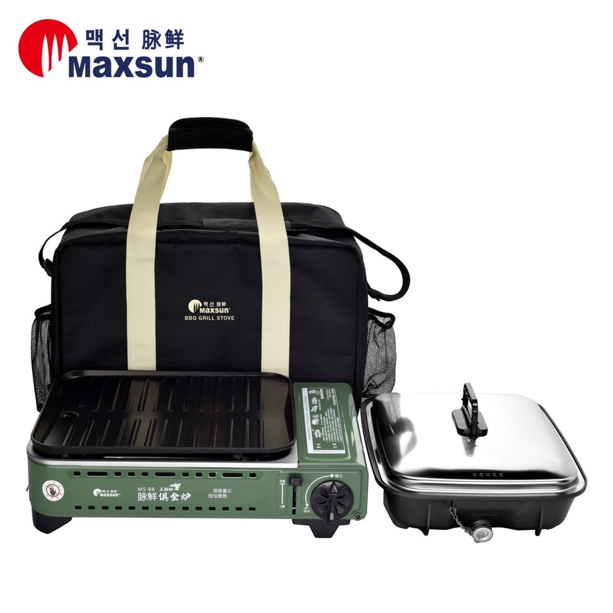 BBQ Tools: Portable Gas BBQ Stove PRO Grill Plate Burner Butane Camping Gas Cooker With Non Stick Pan and Lid