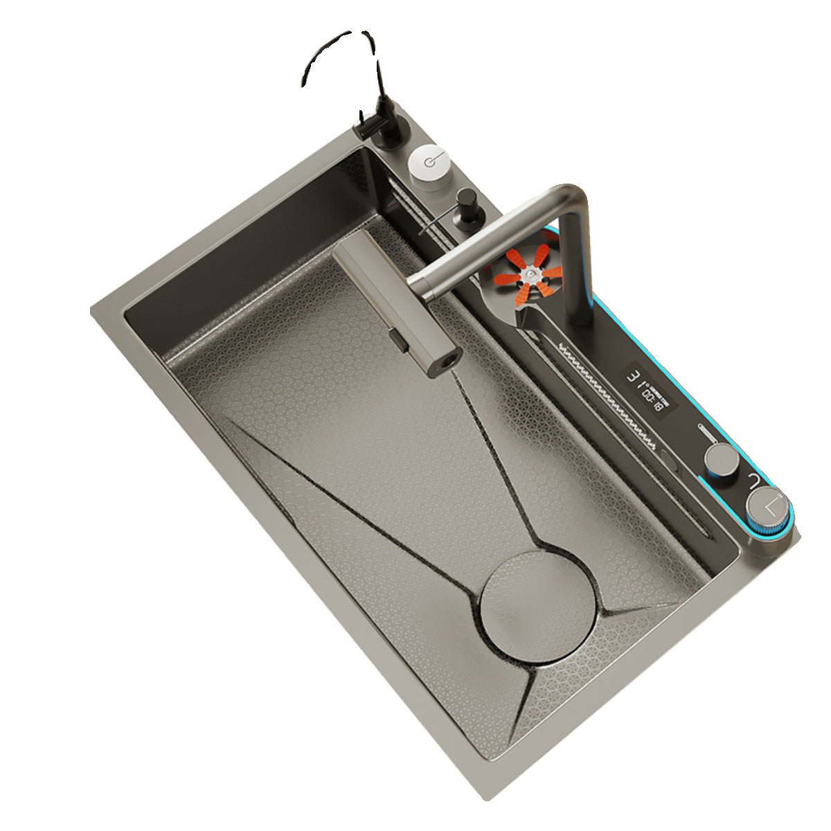Shower Accessories: 2024 Integrated Waterfall Kitchen Sink Honeycomb Technology Large Digitial Display Stainless Steel Water Filter Cup Washer