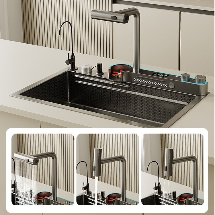 Shower Accessories: 2024 Integrated Waterfall Kitchen Sink Honeycomb Technology Large Digitial Display Stainless Steel Water Filter Cup Washer