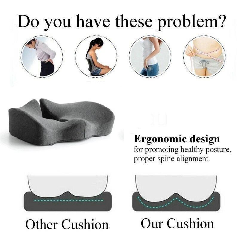 Office & Desk Chairs: Premium Memory Foam Seat Cushion Coccyx Orthopedic Back Pain Relief Chair Pillow Office Dark Grey