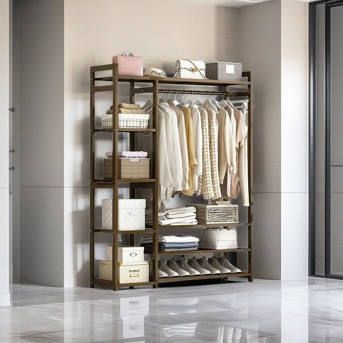 Clothing & Wardrobe Storage: Bamboo Clothes Rack Garment Closet Storage Organizer Hanging Rail Shelf Dress room 110CM