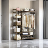 Clothing & Wardrobe Storage: Bamboo Clothes Rack Garment Closet Storage Organizer Hanging Rail Shelf Dress room 110CM