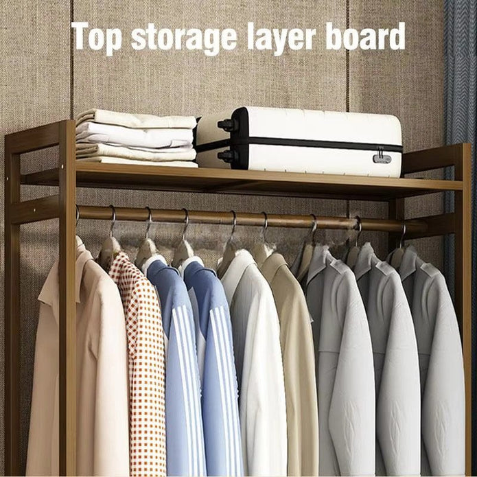 Clothing & Wardrobe Storage: Bamboo Clothes Rack Garment Closet Storage Organizer Hanging Rail Shelf Dress room 110CM