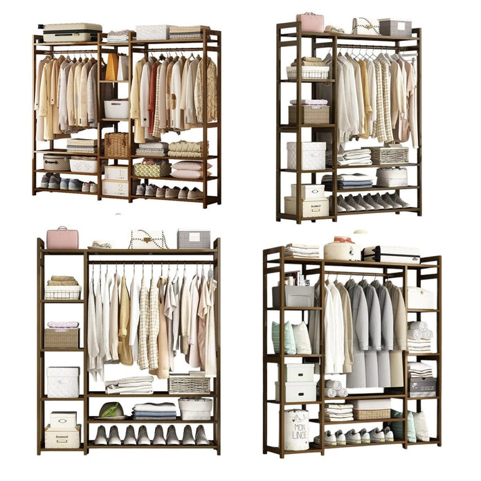 Clothing & Wardrobe Storage: Bamboo Clothes Rack Garment Closet Storage Organizer Hanging Rail Shelf Dress room 120CM
