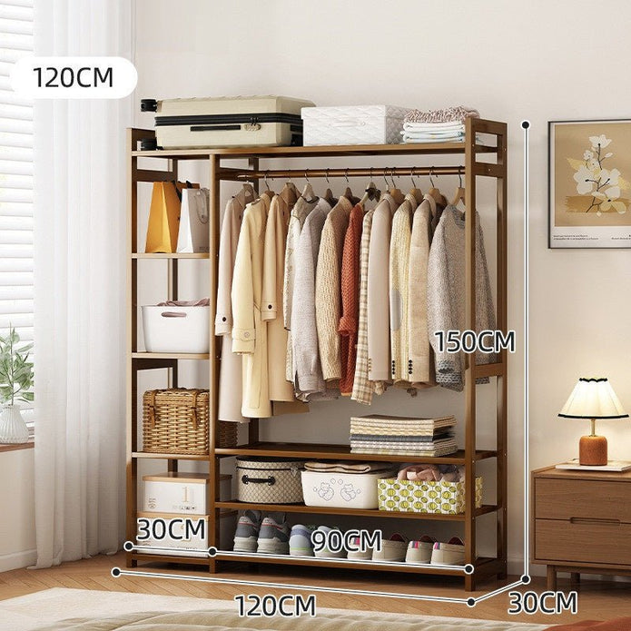 Clothing & Wardrobe Storage: Bamboo Clothes Rack Garment Closet Storage Organizer Hanging Rail Shelf Dress room 120CM