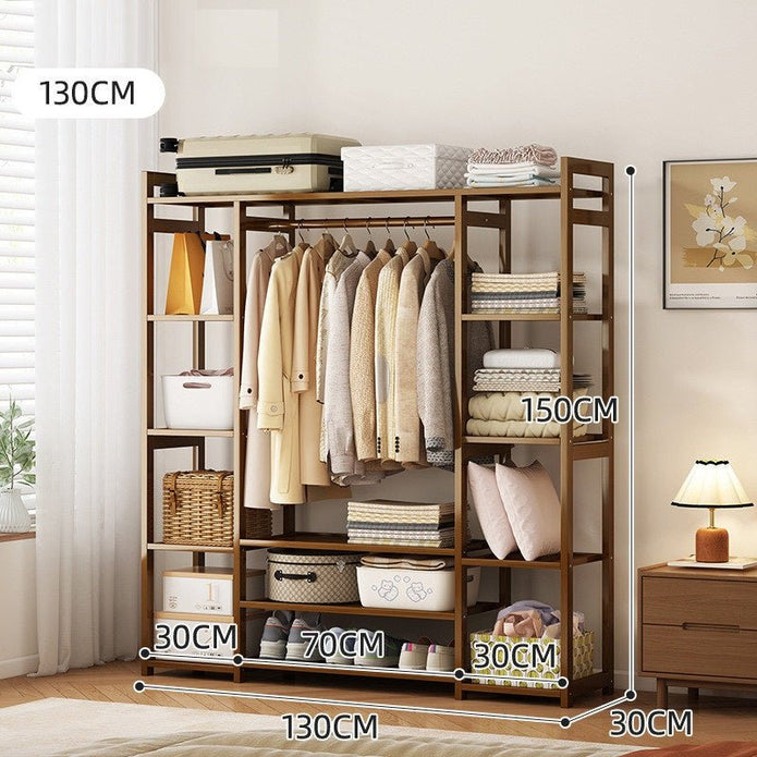 Clothing & Wardrobe Storage: Bamboo Clothes Rack Garment Closet Storage Organizer Hanging Rail Shelf Dress room 130cm