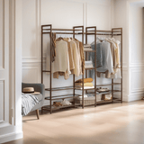 Clothing & Wardrobe Storage: Bamboo Clothes Rack Garment Closet Storage Organizer Hanging Rail Shelf Dress room 170cm