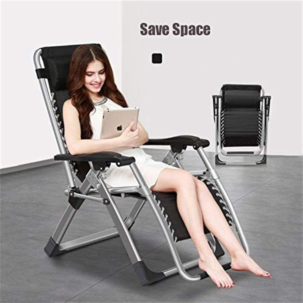 Outdoor Chairs: Kingsize Outdoor Folding Reclining Garden Beach Chair Sun Lounger Deck Recliner Silver Color