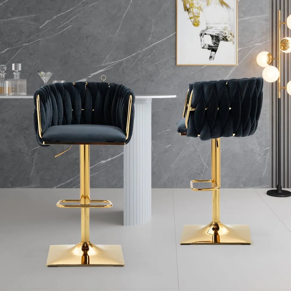 Table & Bar Stools: SERENITà Modern Velvet Breakfast Bar Stools Swivel Barstools Adjustable Counter Stools with Backrest Set of 2 Black