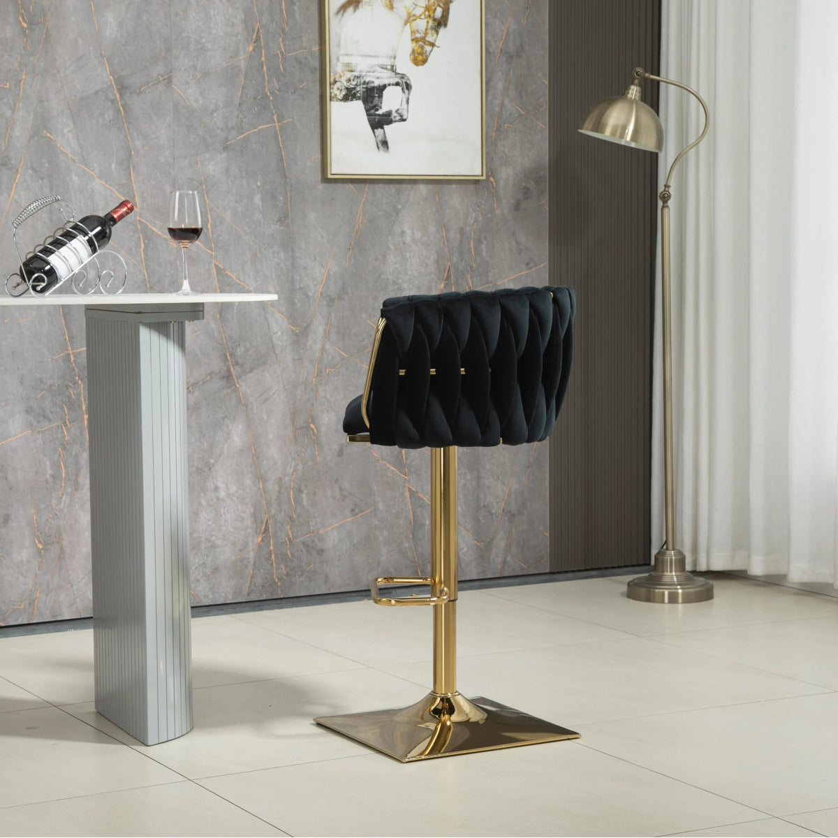 Table & Bar Stools: SERENITà Modern Velvet Breakfast Bar Stools Swivel Barstools Adjustable Counter Stools with Backrest Set of 2 Black