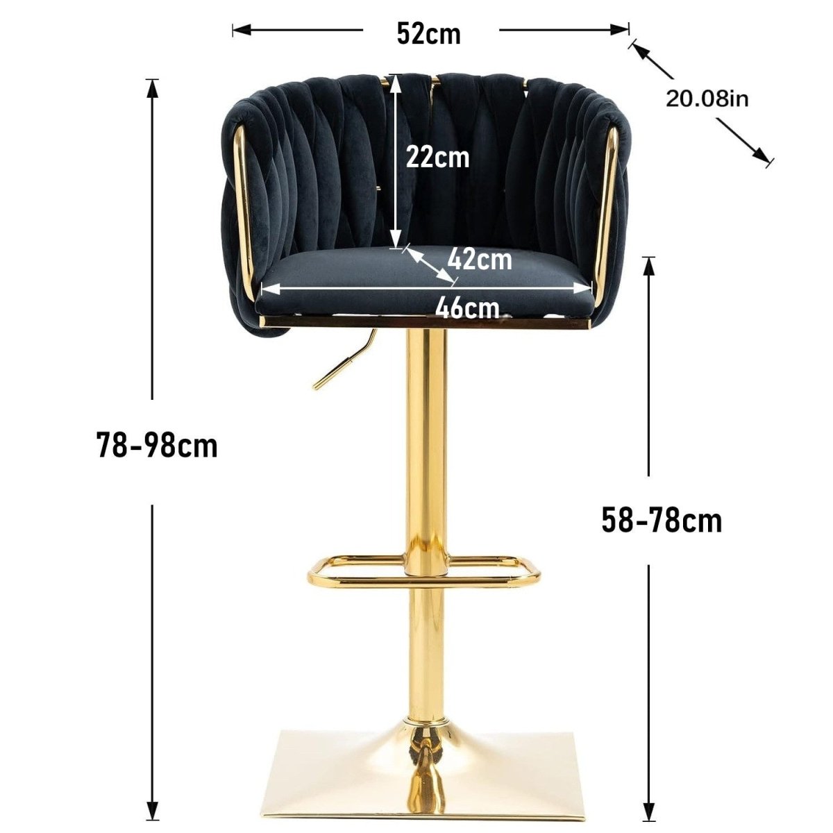 Table & Bar Stools: SERENITà Modern Velvet Breakfast Bar Stools Swivel Barstools Adjustable Counter Stools with Backrest Set of 2 Black