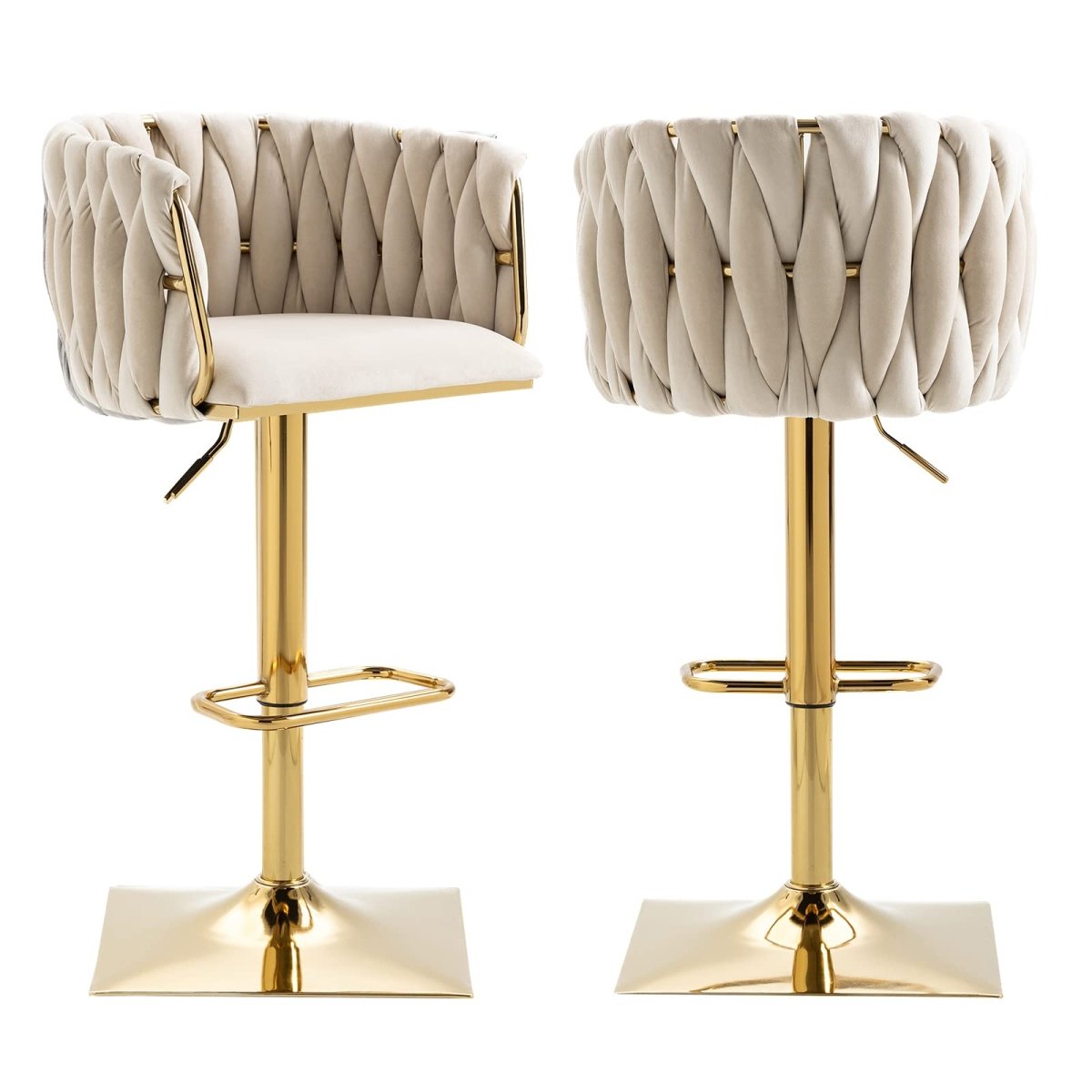Table & Bar Stools: SERENITà Modern Velvet Breakfast Bar Stools Swivel Barstools Adjustable Counter Stools with Backrest Set of 2 iVORY
