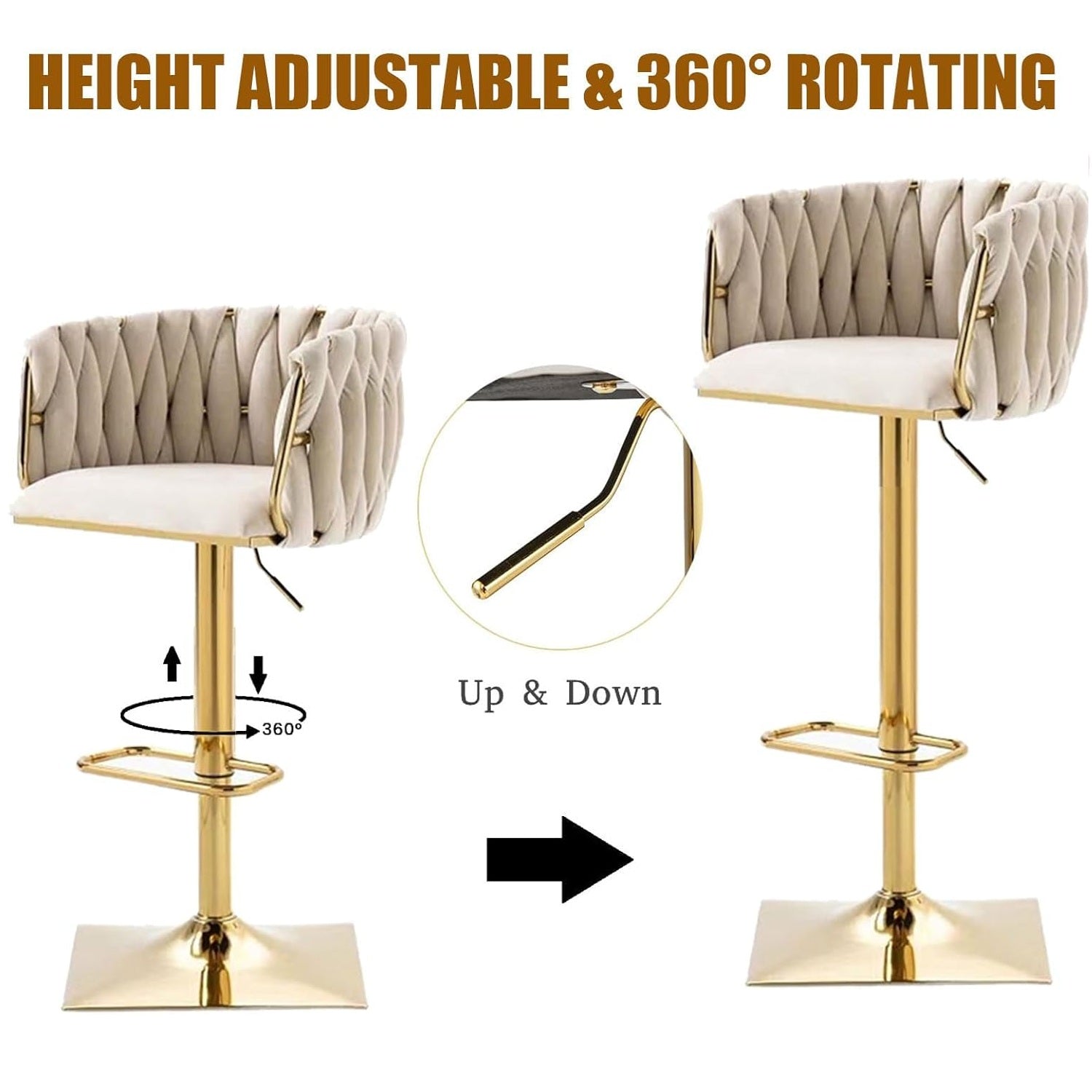 Table & Bar Stools: SERENITà Modern Velvet Breakfast Bar Stools Swivel Barstools Adjustable Counter Stools with Backrest Set of 2 iVORY