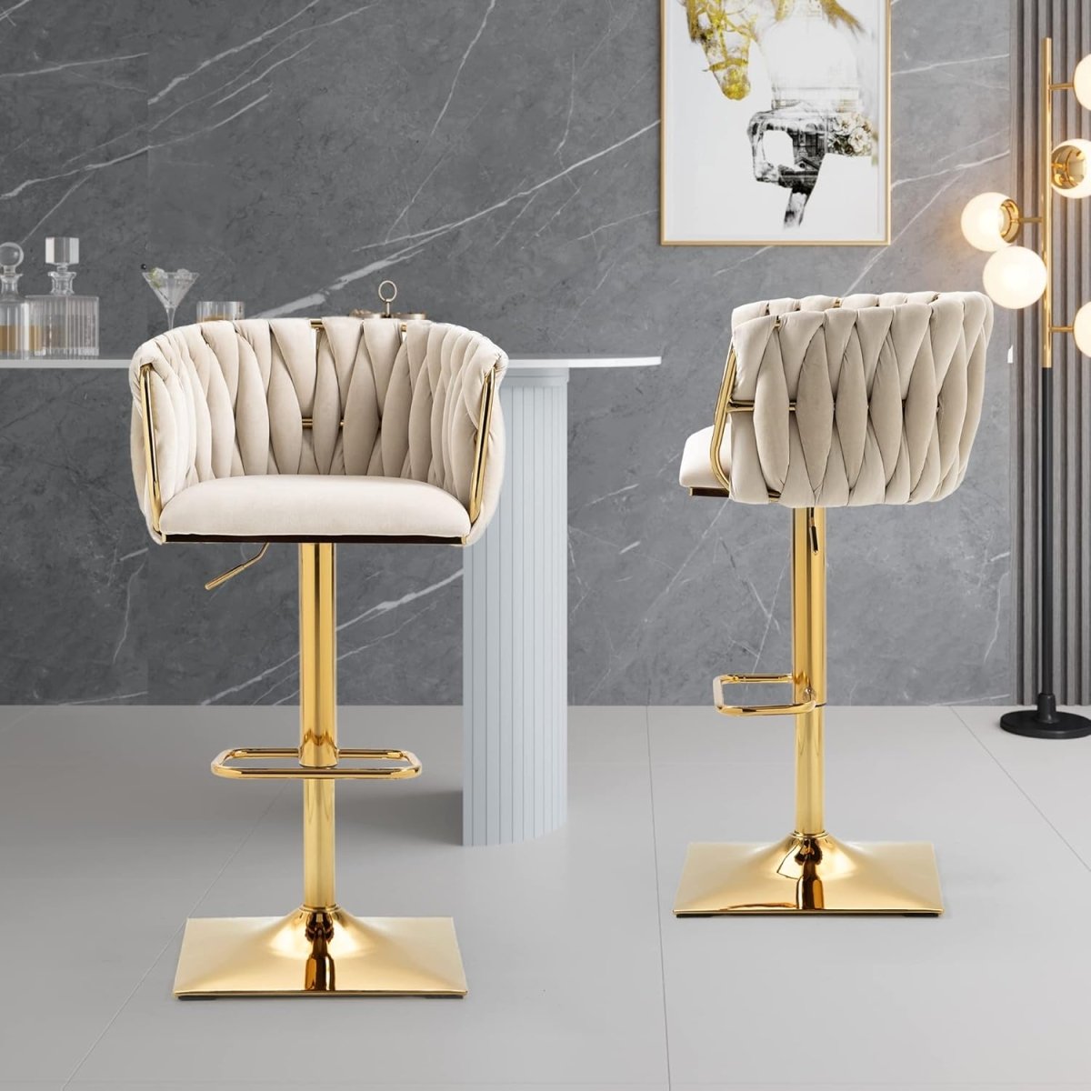 Table & Bar Stools: SERENITà Modern Velvet Breakfast Bar Stools Swivel Barstools Adjustable Counter Stools with Backrest Set of 2 iVORY
