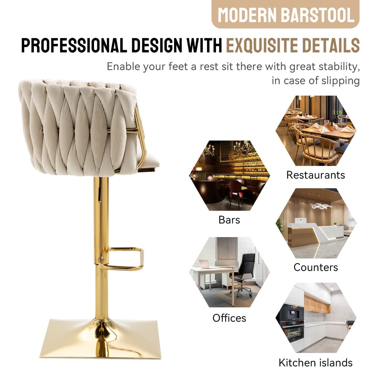 Table & Bar Stools: SERENITà Modern Velvet Breakfast Bar Stools Swivel Barstools Adjustable Counter Stools with Backrest Set of 2 iVORY