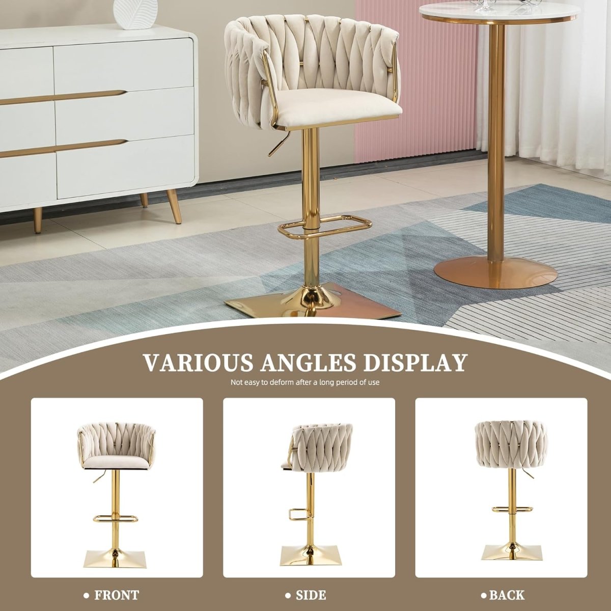 Table & Bar Stools: SERENITà Modern Velvet Breakfast Bar Stools Swivel Barstools Adjustable Counter Stools with Backrest Set of 2 iVORY