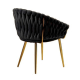 Kitchen & Dining Chairs: SERENITà Black Modern Velvet Dining Chairs, Upholstered Living Room Chair with Woven Back and Golden Metal Legs, Mid-Century Accent Set of 2(BLACK)