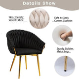 Kitchen & Dining Chairs: SERENITà Black Modern Velvet Dining Chairs, Upholstered Living Room Chair with Woven Back and Golden Metal Legs, Mid-Century Accent Set of 2(BLACK)
