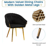 Kitchen & Dining Chairs: SERENITà Black Modern Velvet Dining Chairs, Upholstered Living Room Chair with Woven Back and Golden Metal Legs, Mid-Century Accent Set of 2(BLACK)