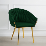 Kitchen & Dining Chairs: SERENITà Emerald Green Modern Velvet Dining Chairs, Upholstered Living Room Chair with Woven Back and Golden Metal Legs, Mid-Century Accent Set of 2(GREEN)
