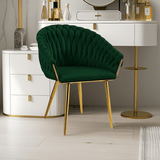Kitchen & Dining Chairs: SERENITà Emerald Green Modern Velvet Dining Chairs, Upholstered Living Room Chair with Woven Back and Golden Metal Legs, Mid-Century Accent Set of 2(GREEN)