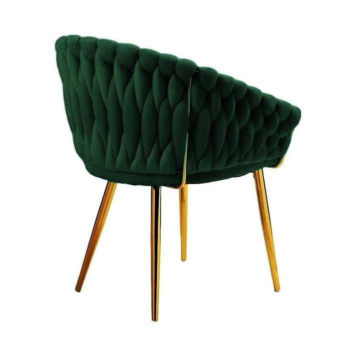 Kitchen & Dining Chairs: SERENITà Emerald Green Modern Velvet Dining Chairs, Upholstered Living Room Chair with Woven Back and Golden Metal Legs, Mid-Century Accent Set of 2(GREEN)