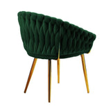 Kitchen & Dining Chairs: SERENITà Emerald Green Modern Velvet Dining Chairs, Upholstered Living Room Chair with Woven Back and Golden Metal Legs, Mid-Century Accent Set of 2(GREEN)