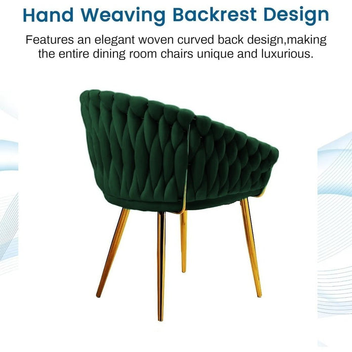 Kitchen & Dining Chairs: SERENITà Emerald Green Modern Velvet Dining Chairs, Upholstered Living Room Chair with Woven Back and Golden Metal Legs, Mid-Century Accent Set of 2(GREEN)