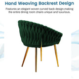 Kitchen & Dining Chairs: SERENITà Emerald Green Modern Velvet Dining Chairs, Upholstered Living Room Chair with Woven Back and Golden Metal Legs, Mid-Century Accent Set of 2(GREEN)