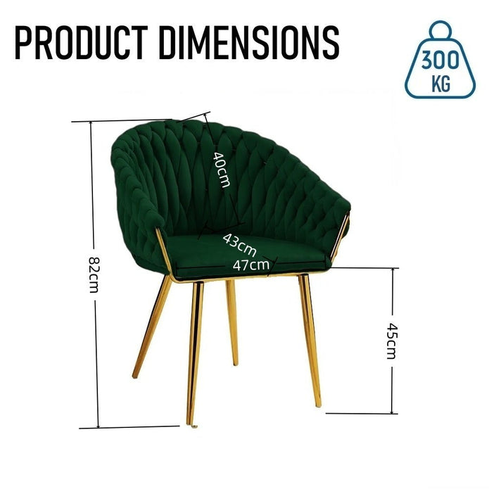 Kitchen & Dining Chairs: SERENITà Emerald Green Modern Velvet Dining Chairs, Upholstered Living Room Chair with Woven Back and Golden Metal Legs, Mid-Century Accent Set of 2(GREEN)