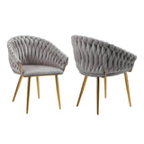 Kitchen & Dining Chairs: SERENITà Grey Modern Velvet Dining Chairs, Upholstered Living Room Chair with Woven Back and Golden Metal Legs, Mid-Century Accent Set of 2(Grey)