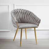 Kitchen & Dining Chairs: SERENITà Grey Modern Velvet Dining Chairs, Upholstered Living Room Chair with Woven Back and Golden Metal Legs, Mid-Century Accent Set of 2(Grey)