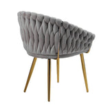 Kitchen & Dining Chairs: SERENITà Grey Modern Velvet Dining Chairs, Upholstered Living Room Chair with Woven Back and Golden Metal Legs, Mid-Century Accent Set of 2(Grey)