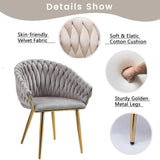 Kitchen & Dining Chairs: SERENITà Grey Modern Velvet Dining Chairs, Upholstered Living Room Chair with Woven Back and Golden Metal Legs, Mid-Century Accent Set of 2(Grey)