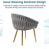 Kitchen & Dining Chairs: SERENITà Grey Modern Velvet Dining Chairs, Upholstered Living Room Chair with Woven Back and Golden Metal Legs, Mid-Century Accent Set of 2(Grey)