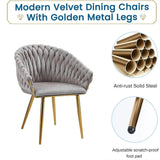 Kitchen & Dining Chairs: SERENITà Grey Modern Velvet Dining Chairs, Upholstered Living Room Chair with Woven Back and Golden Metal Legs, Mid-Century Accent Set of 2(Grey)