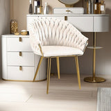 Kitchen & Dining Chairs: SERENITà Ivory Modern Velvet Dining Chairs, Upholstered Living Room Chair with Woven Back and Golden Metal Legs, Mid-Century Accent Set of 2(Ivory)