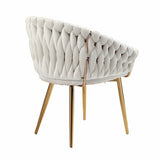Kitchen & Dining Chairs: SERENITà Ivory Modern Velvet Dining Chairs, Upholstered Living Room Chair with Woven Back and Golden Metal Legs, Mid-Century Accent Set of 2(Ivory)
