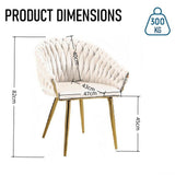 Kitchen & Dining Chairs: SERENITà Ivory Modern Velvet Dining Chairs, Upholstered Living Room Chair with Woven Back and Golden Metal Legs, Mid-Century Accent Set of 2(Ivory)
