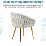 Kitchen & Dining Chairs: SERENITà Ivory Modern Velvet Dining Chairs, Upholstered Living Room Chair with Woven Back and Golden Metal Legs, Mid-Century Accent Set of 2(Ivory)