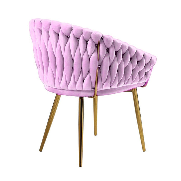 Kitchen & Dining Chairs: SERENITà Pink Modern Velvet Dining Chairs, Upholstered Living Room Chair with Woven Back and Golden Metal Legs, Mid-Century Accent Set of 2(Pink)