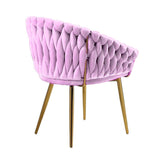 Kitchen & Dining Chairs: SERENITà Pink Modern Velvet Dining Chairs, Upholstered Living Room Chair with Woven Back and Golden Metal Legs, Mid-Century Accent Set of 2(Pink)