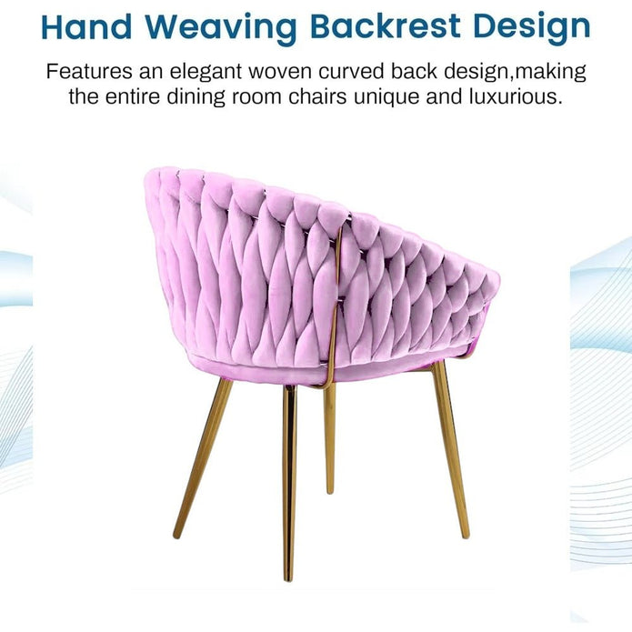 Kitchen & Dining Chairs: SERENITà Pink Modern Velvet Dining Chairs, Upholstered Living Room Chair with Woven Back and Golden Metal Legs, Mid-Century Accent Set of 2(Pink)