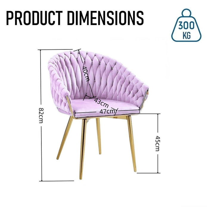 Kitchen & Dining Chairs: SERENITà Pink Modern Velvet Dining Chairs, Upholstered Living Room Chair with Woven Back and Golden Metal Legs, Mid-Century Accent Set of 2(Pink)