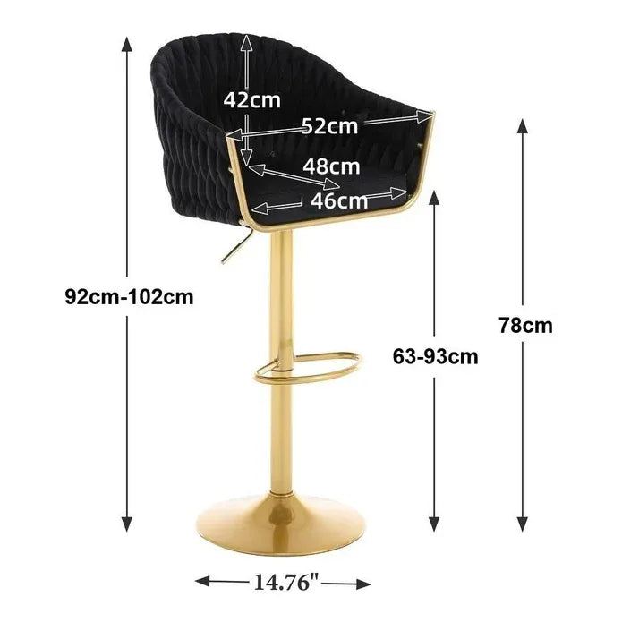 SERENITà GP1863 Modern Velvet Breakfast Bar Stools Swivel Barstools Adjustable Counter Stools with Backrest (Gold-Black)