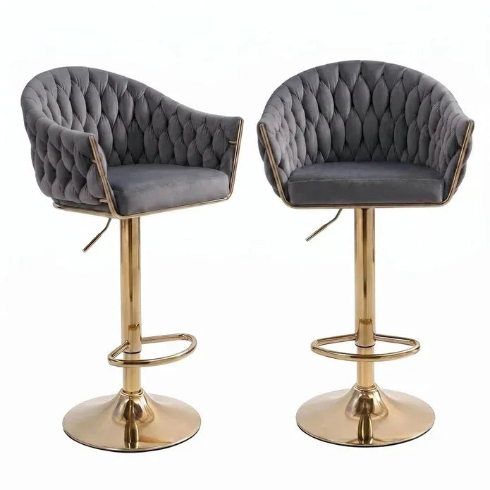 SERENITà GP1863 Modern Velvet Breakfast Bar Stools Swivel Barstools Adjustable Counter Stools with Backrest (Gold-Grey)