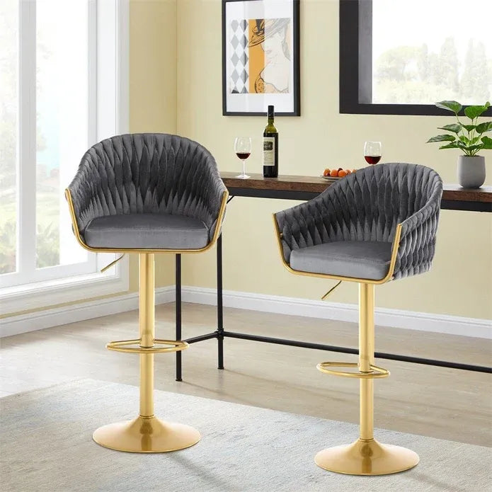 SERENITà GP1863 Modern Velvet Breakfast Bar Stools Swivel Barstools Adjustable Counter Stools with Backrest (Gold-Grey)