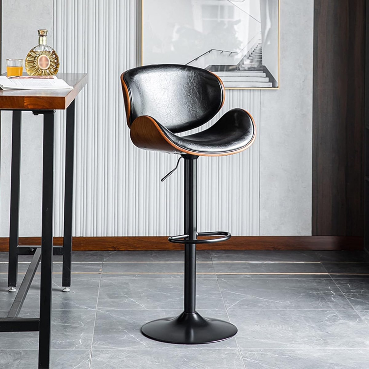 Table & Bar Stools: SERENITà European Black Modern Bar Stools Swivel Bar Stool Chair Counter Height Barstool with 360 Degree Swivel Seat