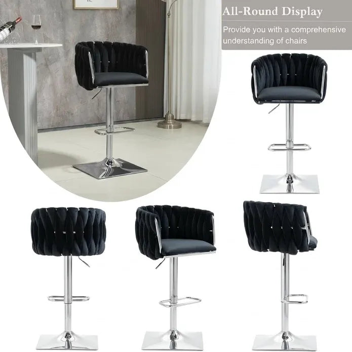 SERENITà Modern Velvet Breakfast Bar Stools Swivel Barstools Adjustable Counter Stools with Backrest (Silver-Black)