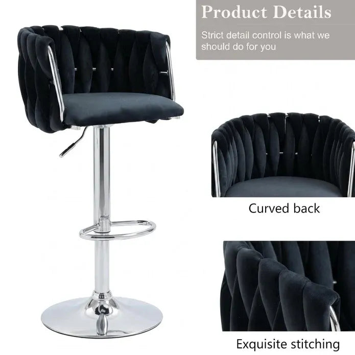 SERENITà Modern Velvet Breakfast Bar Stools Swivel Barstools Adjustable Counter Stools with Backrest (Silver-Black)